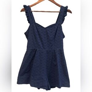 Francesca’s Ariel Eyelet Romper Navy Blue Size Large